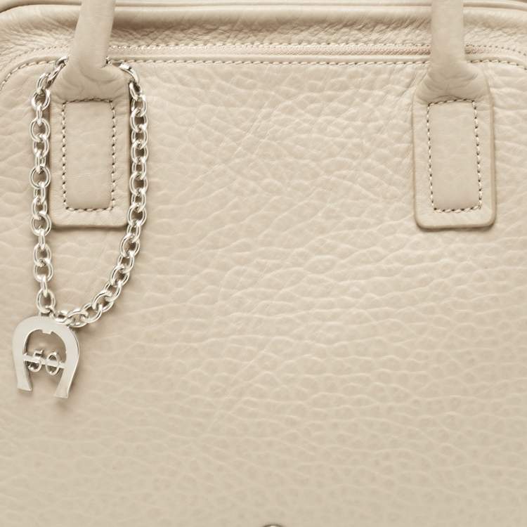 Pre Owned Aigner Light Beige Leather Double Zip Satchel