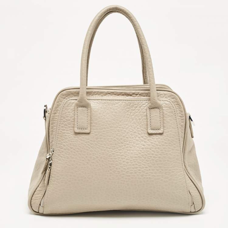 Pre Owned Aigner Light Beige Leather Double Zip Satchel