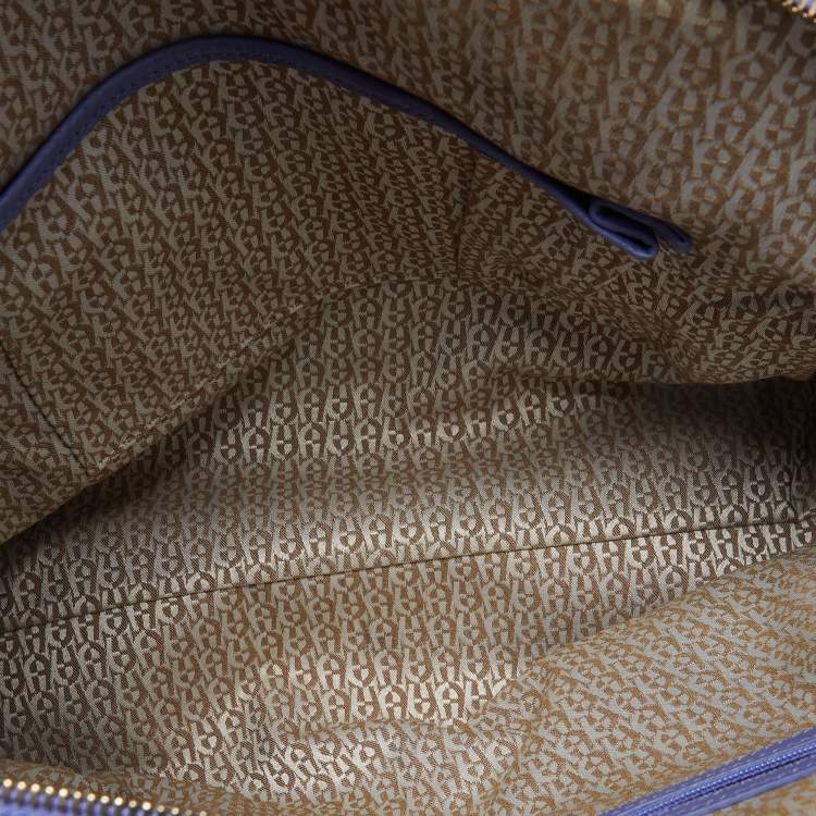 Pre Owned Aigner Lavender Leather Zip Satchel