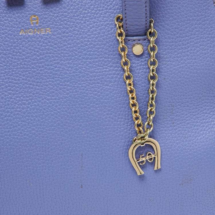 Pre Owned Aigner Lavender Leather Zip Satchel