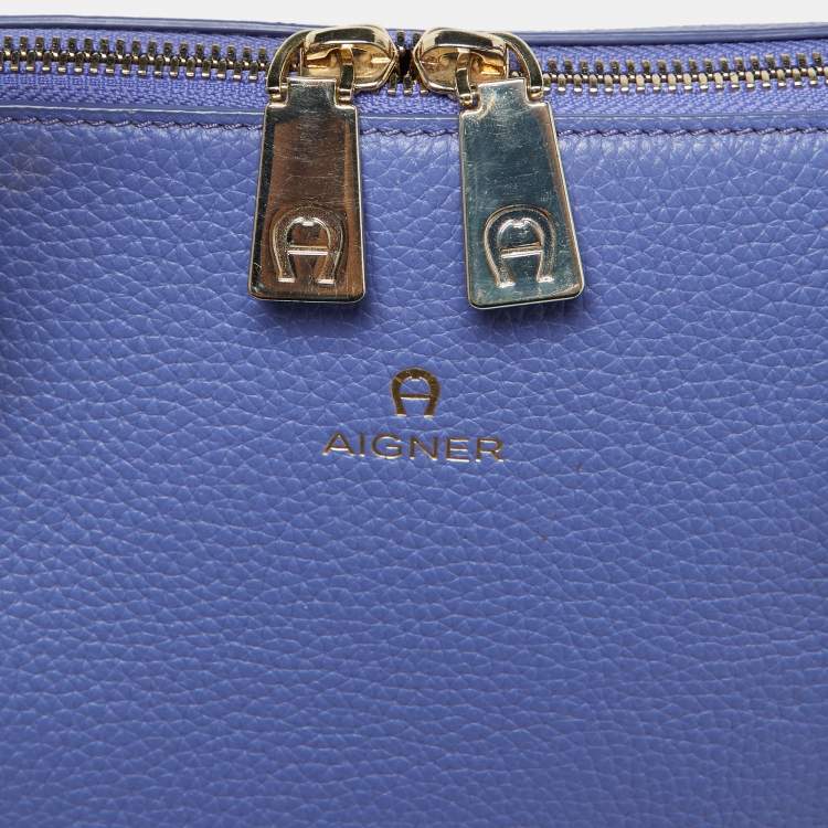 Pre Owned Aigner Lavender Leather Zip Satchel
