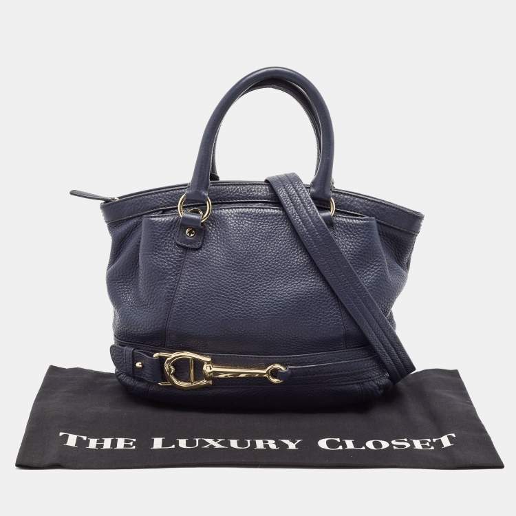 Pre Owned Aigner Navy Blue Leather Cavallina Satchel