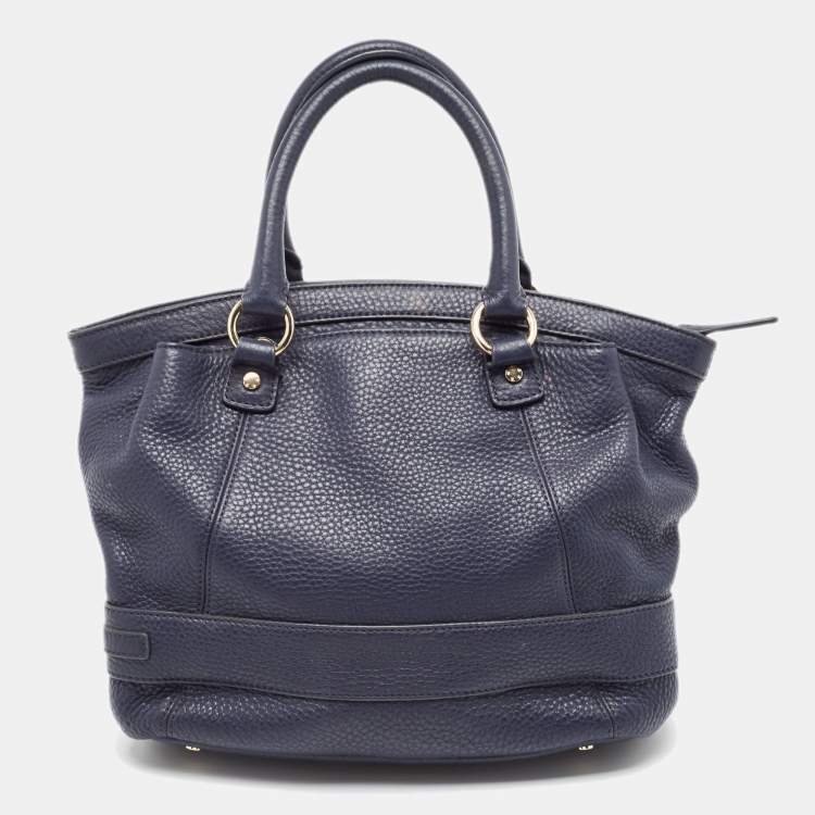 Pre Owned Aigner Navy Blue Leather Cavallina Satchel
