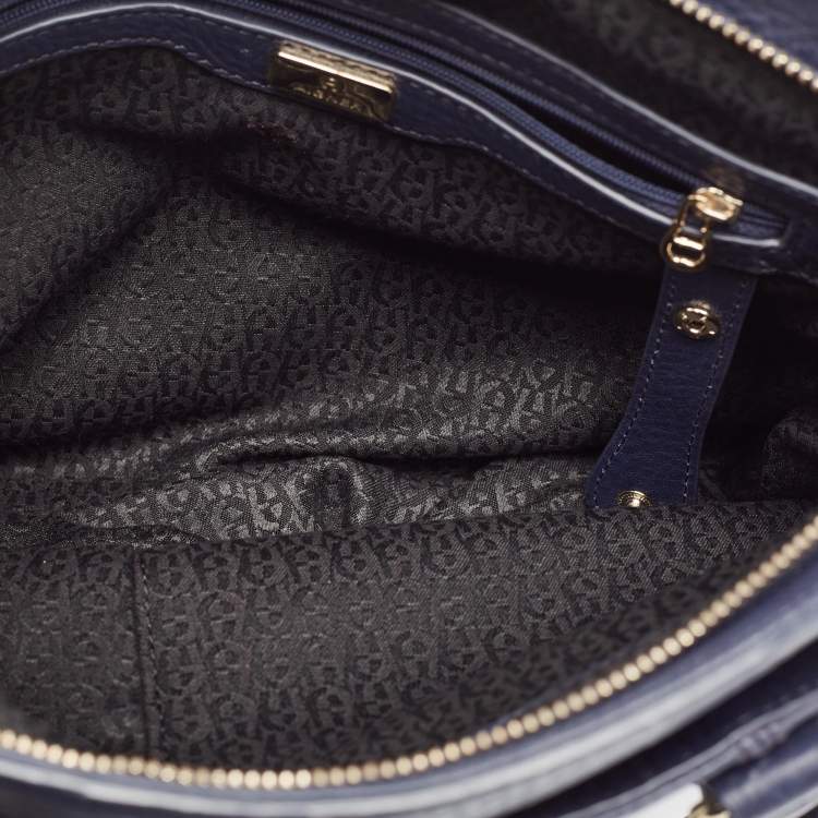 Pre Owned Aigner Navy Blue Leather Cavallina Satchel
