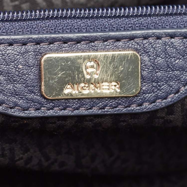 Pre Owned Aigner Navy Blue Leather Cavallina Satchel