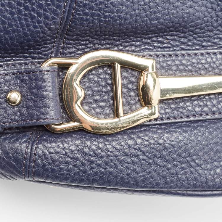 Pre Owned Aigner Navy Blue Leather Cavallina Satchel