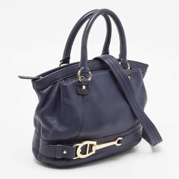 Pre Owned Aigner Navy Blue Leather Cavallina Satchel