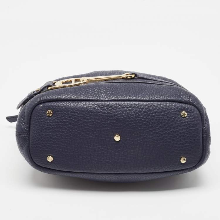 Pre Owned Aigner Navy Blue Leather Cavallina Satchel