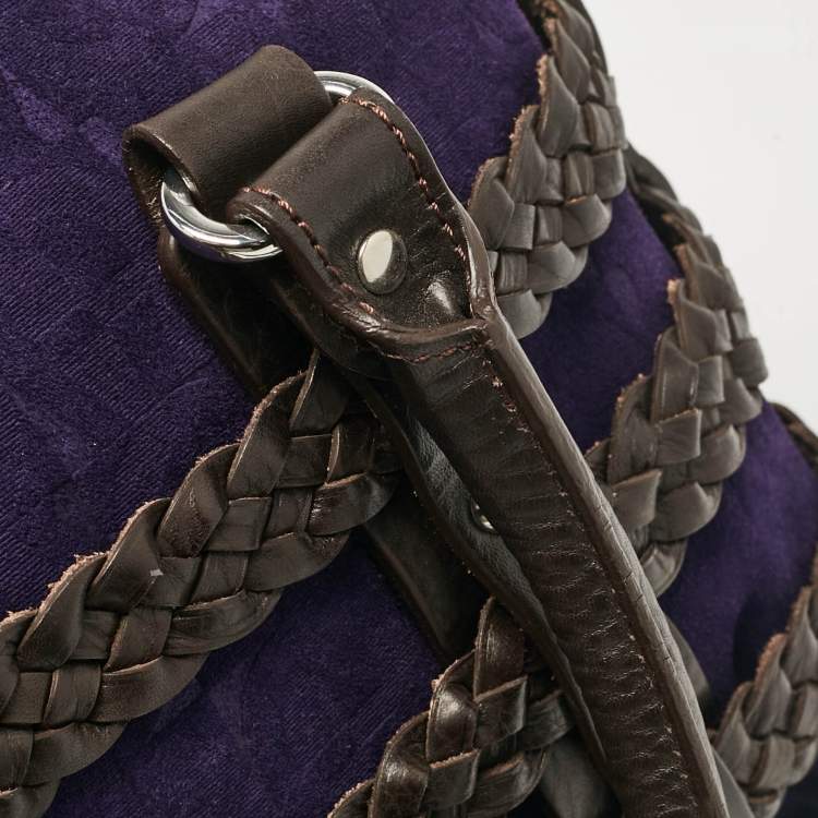 Pre Owned Aigner Dark Brown/Purple Leather and Suede Braided Cage Satchel