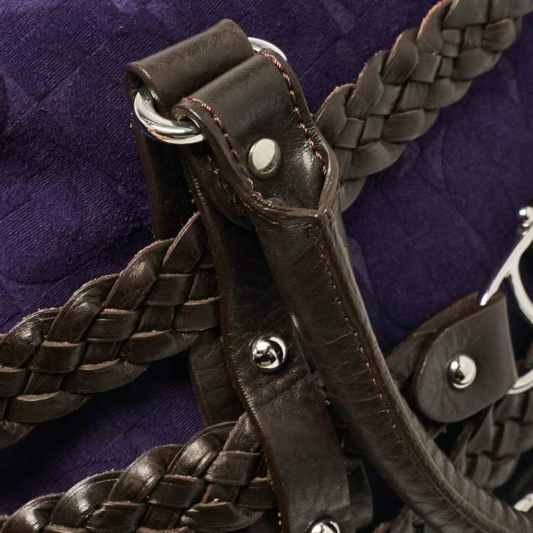 Pre Owned Aigner Dark Brown/Purple Leather and Suede Braided Cage Satchel