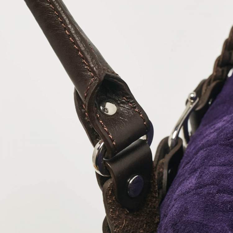 Pre Owned Aigner Dark Brown/Purple Leather and Suede Braided Cage Satchel