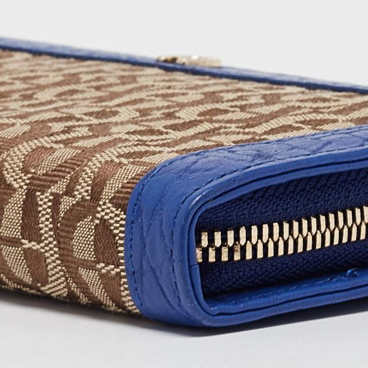 Pre Owned Aigner Beige/Indigo Monogram Canvas and Leather Cavallina assel Continental Wallet