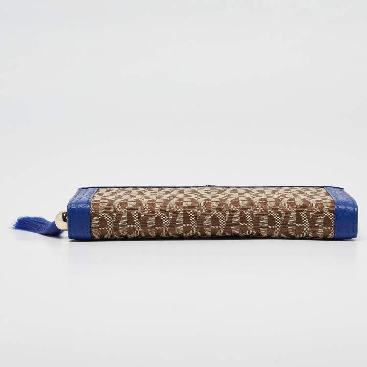Pre Owned Aigner Beige/Indigo Monogram Canvas and Leather Cavallina assel Continental Wallet