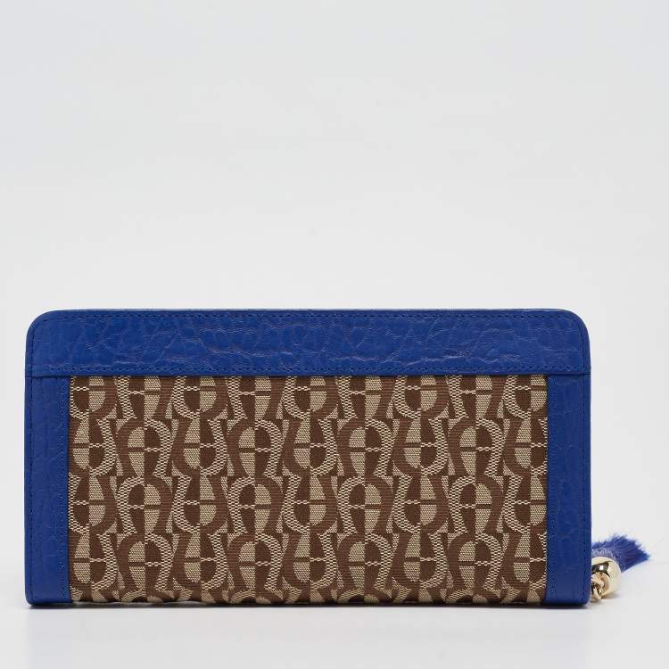 Pre Owned Aigner Beige/Indigo Monogram Canvas and Leather Cavallina assel Continental Wallet