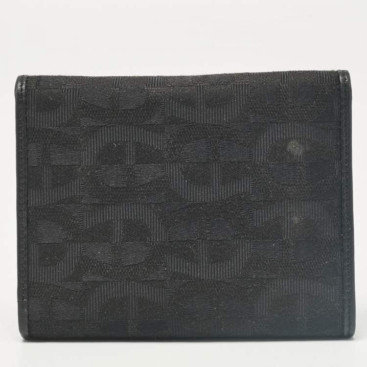 Pre Owned Aigner Black Monogram Fabric and Leather Trifold Wallet