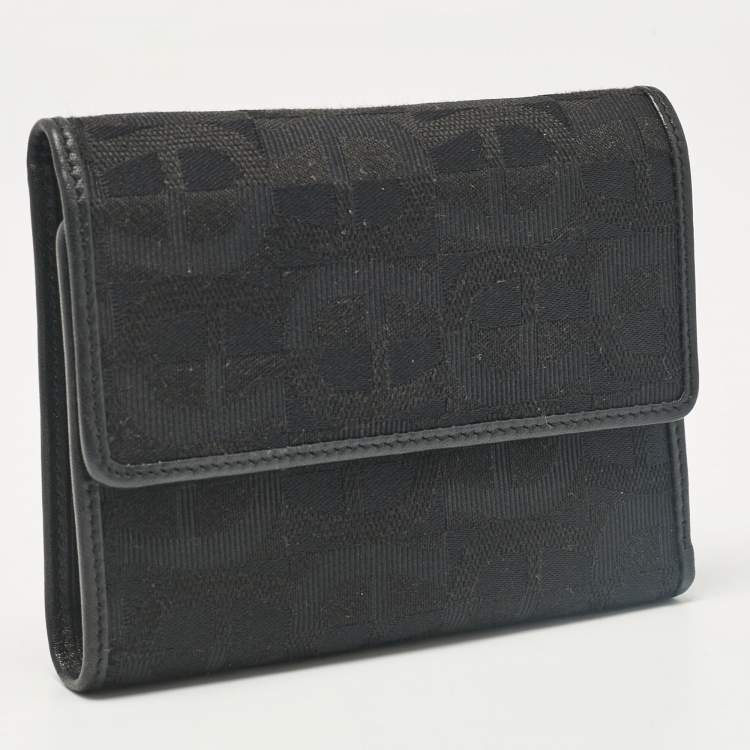 Pre Owned Aigner Black Monogram Fabric and Leather Trifold Wallet