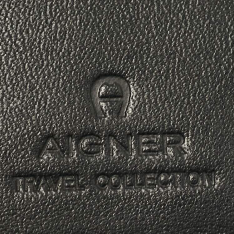 Pre Owned Aigner Black Monogram Fabric and Leather Trifold Wallet