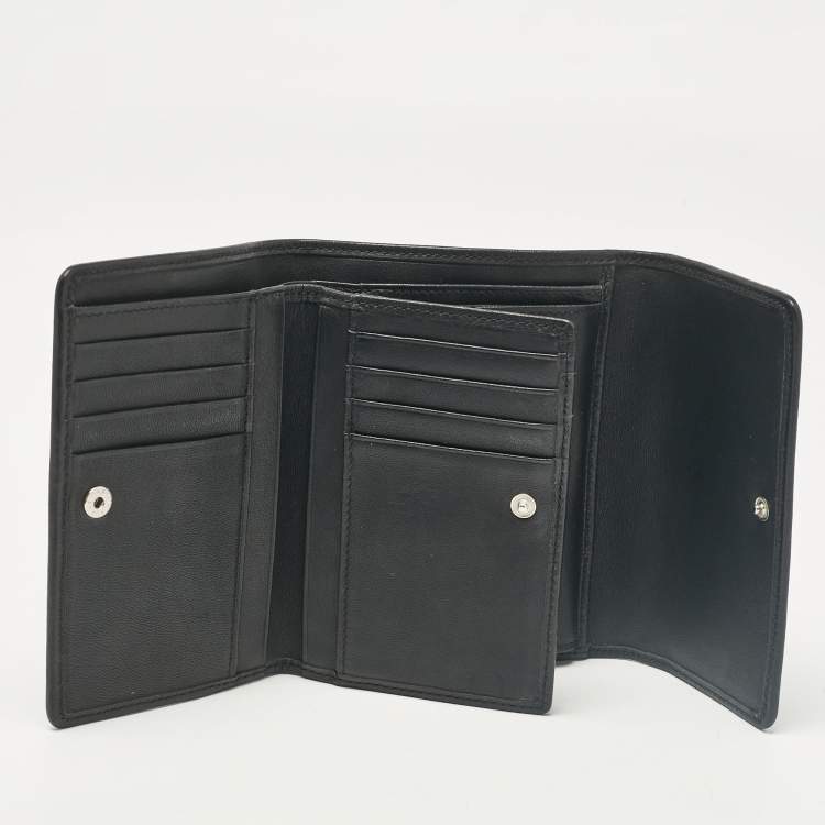 Pre Owned Aigner Black Monogram Fabric and Leather Trifold Wallet