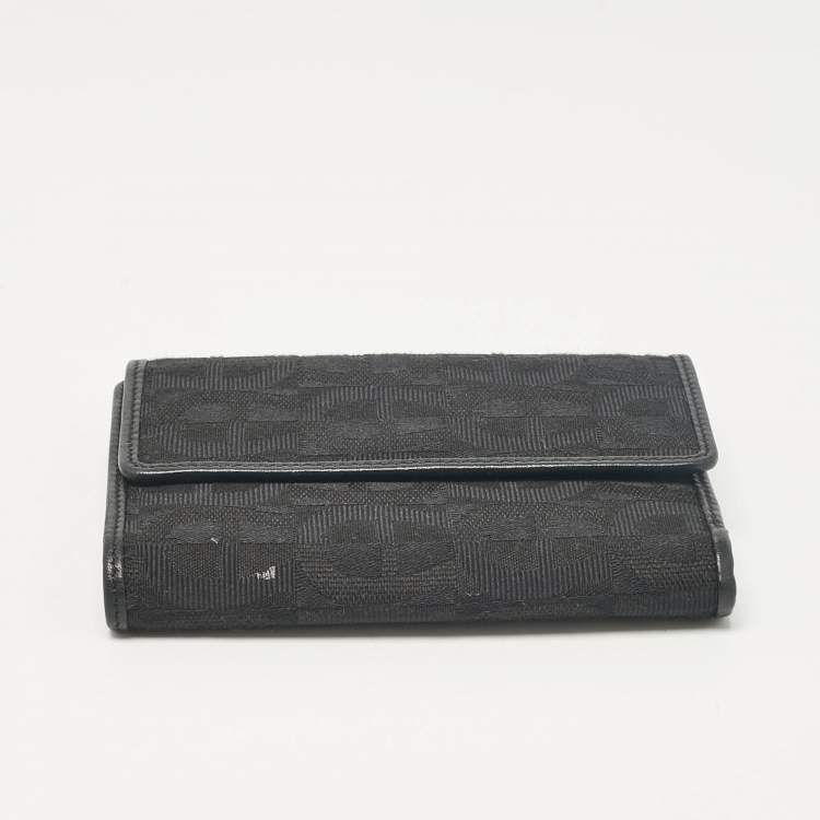 Pre Owned Aigner Black Monogram Fabric and Leather Trifold Wallet