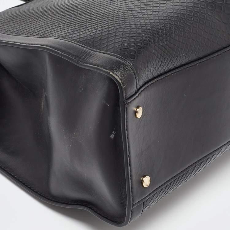 Pre Owned Aigner Black Croc Embossed Leather Cavallina Tote