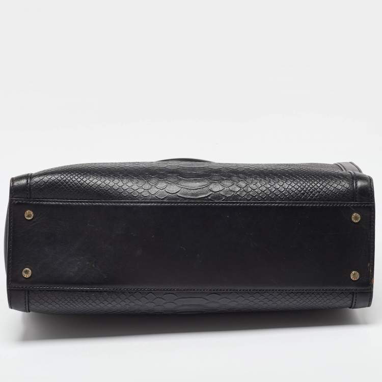 Pre Owned Aigner Black Croc Embossed Leather Cavallina Tote