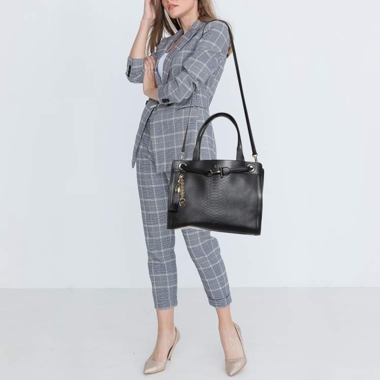 Pre Owned Aigner Black Croc Embossed Leather Cavallina Tote