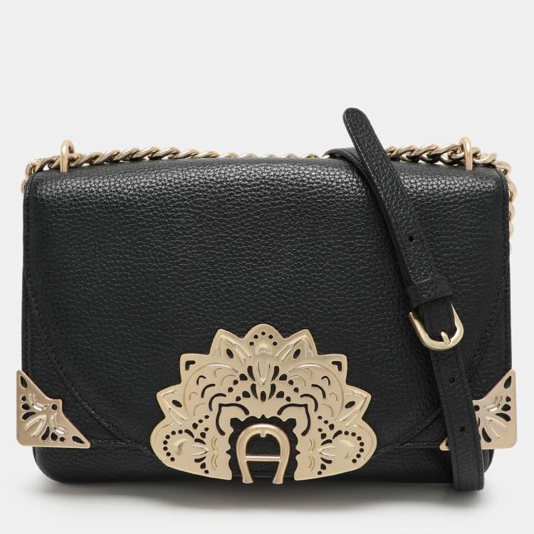 Pre Owned Aigner Black Leather Soleil Ramadan Edition Crossbody Bag