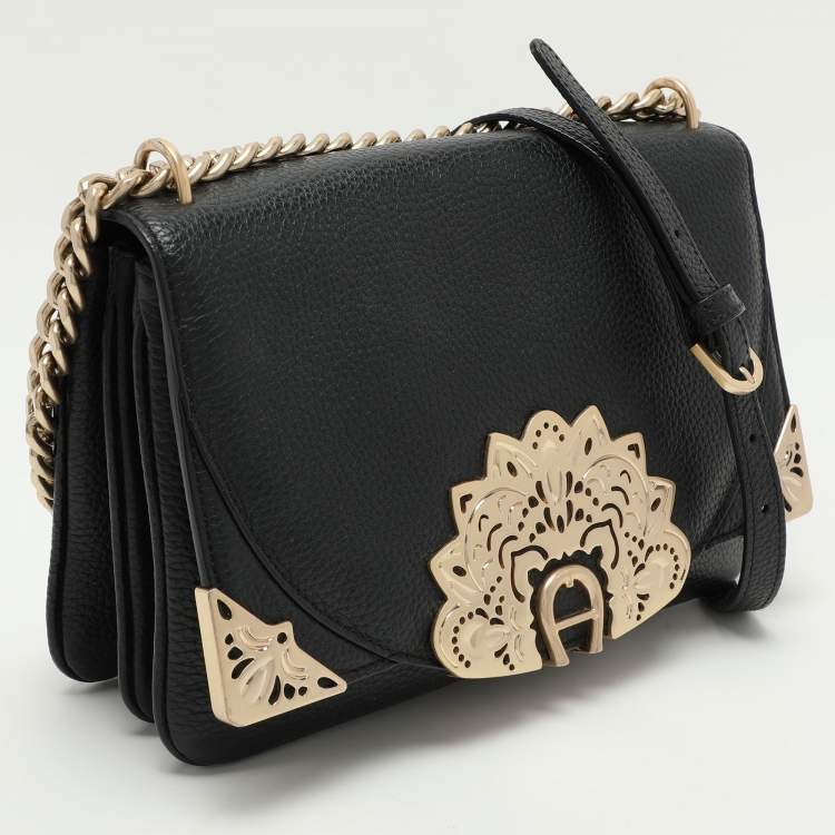 Pre Owned Aigner Black Leather Soleil Ramadan Edition Crossbody Bag
