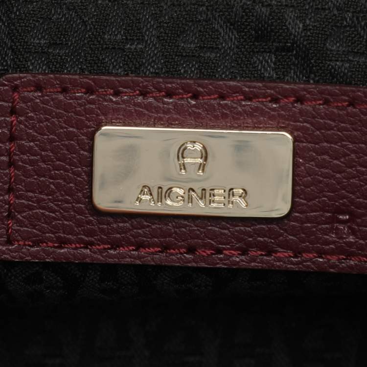 Pre Owned Aigner Burgundy Leather Embellished Top Handle Bag