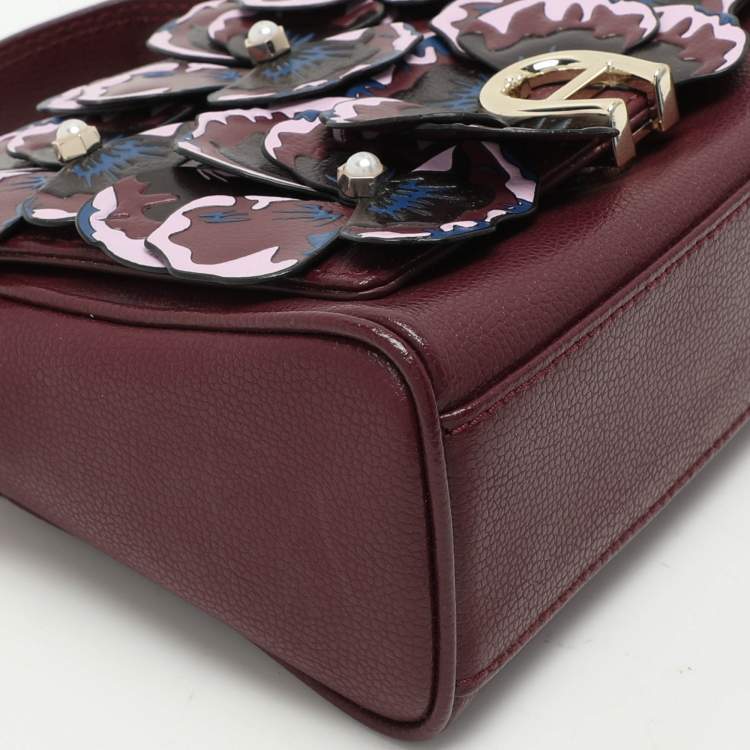 Pre Owned Aigner Burgundy Leather Embellished Top Handle Bag