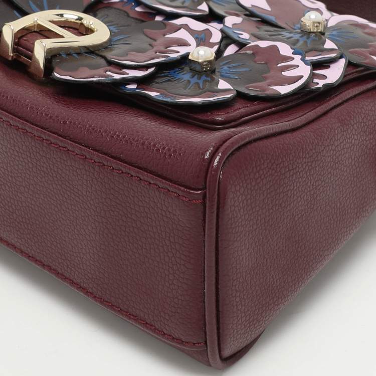 Pre Owned Aigner Burgundy Leather Embellished Top Handle Bag