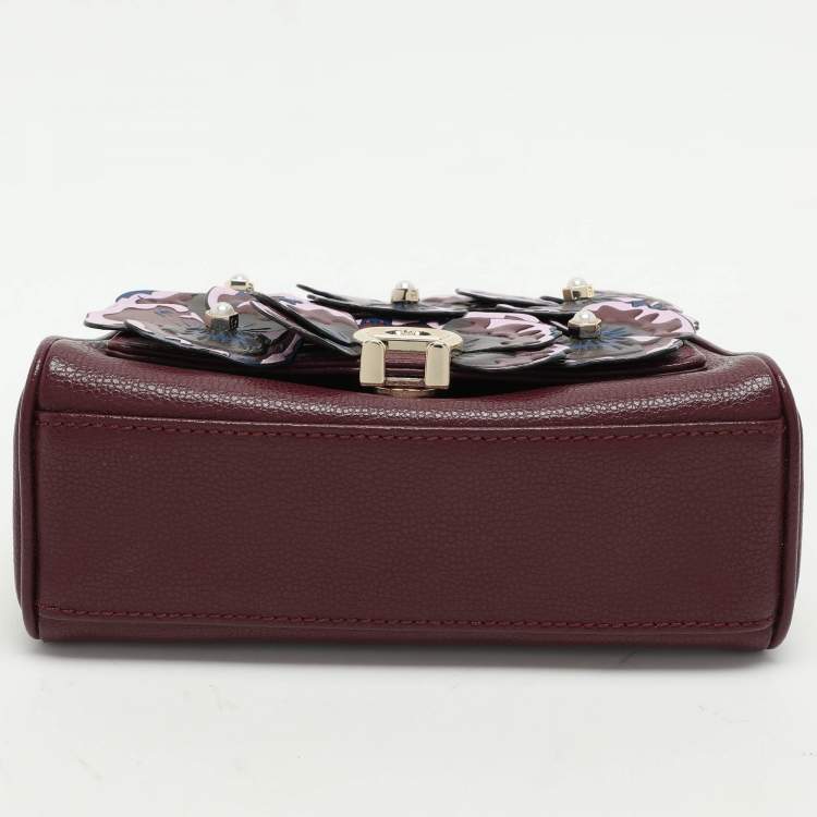 Pre Owned Aigner Burgundy Leather Embellished Top Handle Bag