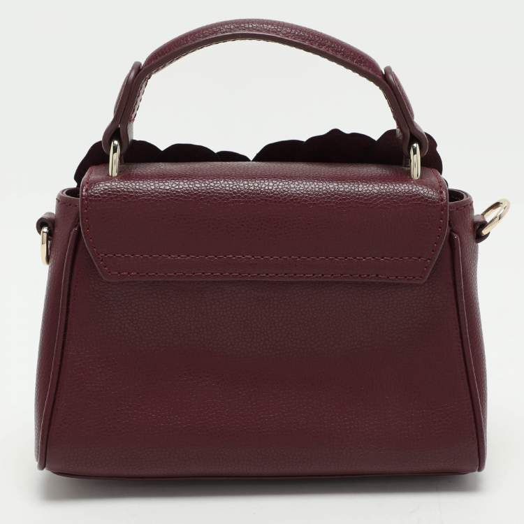 Pre Owned Aigner Burgundy Leather Embellished Top Handle Bag