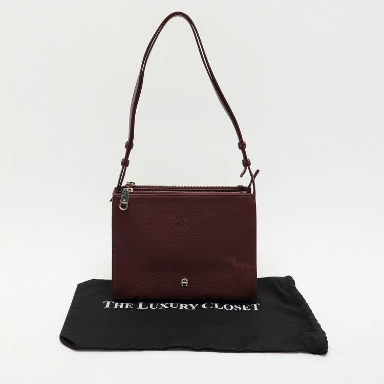 Pre Owned Aigner Burgundy Leather Shoulder Bag
