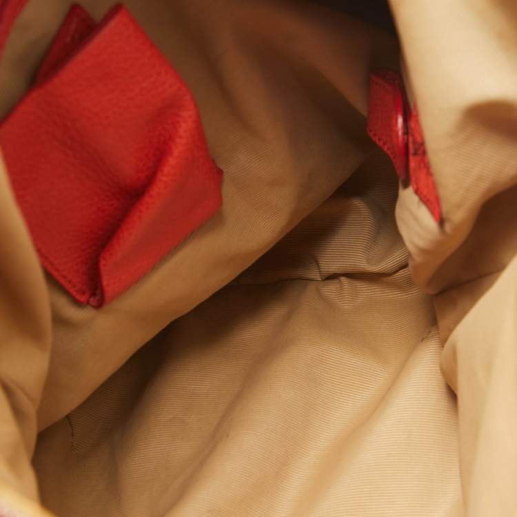 Pre Owned Aigner Beige/Orange Monogram Canvas and Leather Zip Crossbody Bag