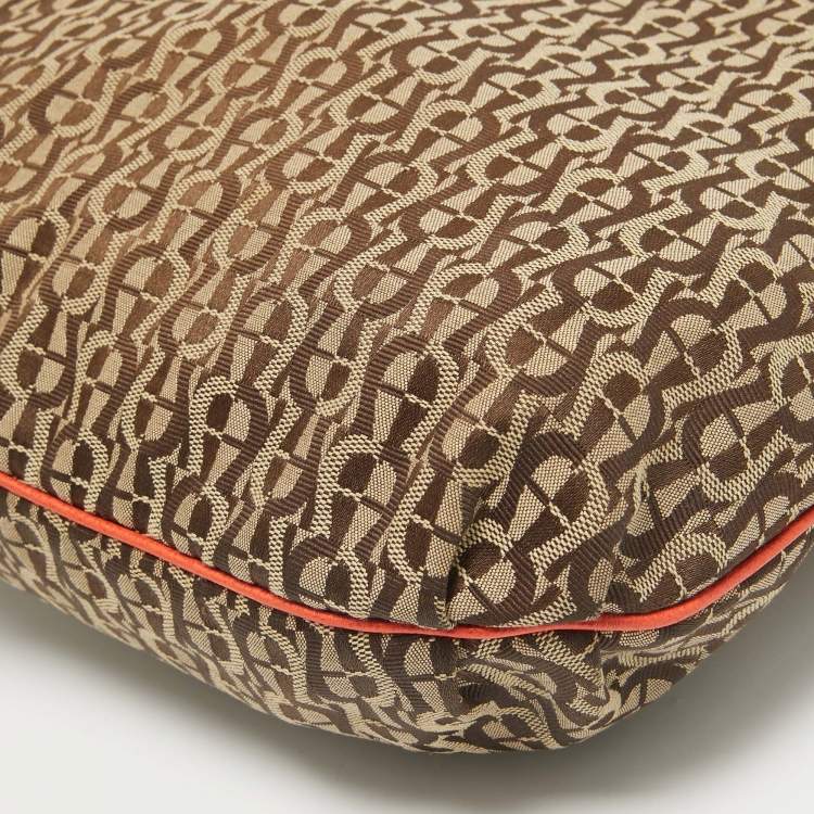 Pre Owned Aigner Beige/Orange Monogram Canvas and Leather Zip Crossbody Bag