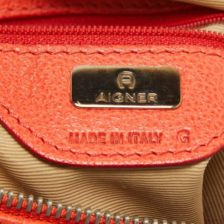 Pre Owned Aigner Beige/Orange Monogram Canvas and Leather Zip Crossbody Bag