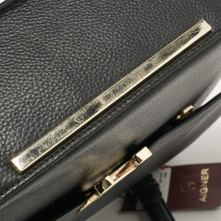 Pre Owned Aigner Black Leather Pina Top Handle Bag
