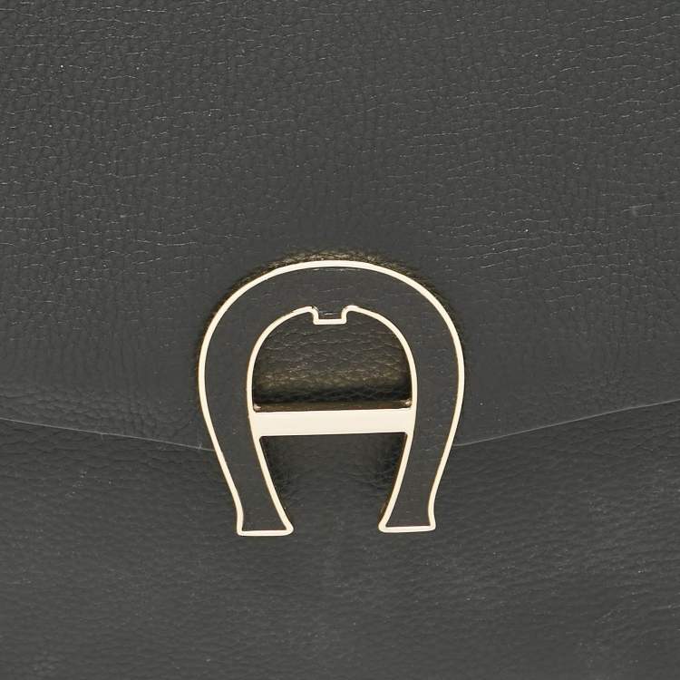 Pre Owned Aigner Black Leather Pina Top Handle Bag