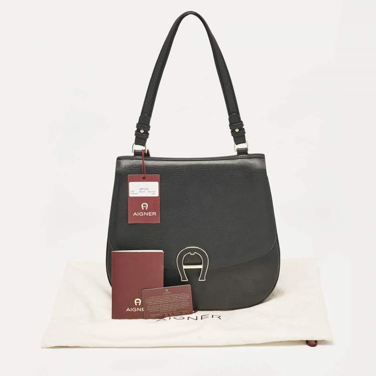 Pre Owned Aigner Black Leather Pina Top Handle Bag