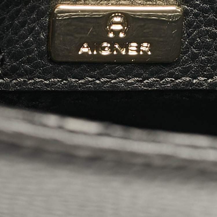 Pre Owned Aigner Black Leather Pina Top Handle Bag
