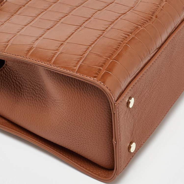 Pre Owned Aigner Brown Croc Embossed Leather Tote