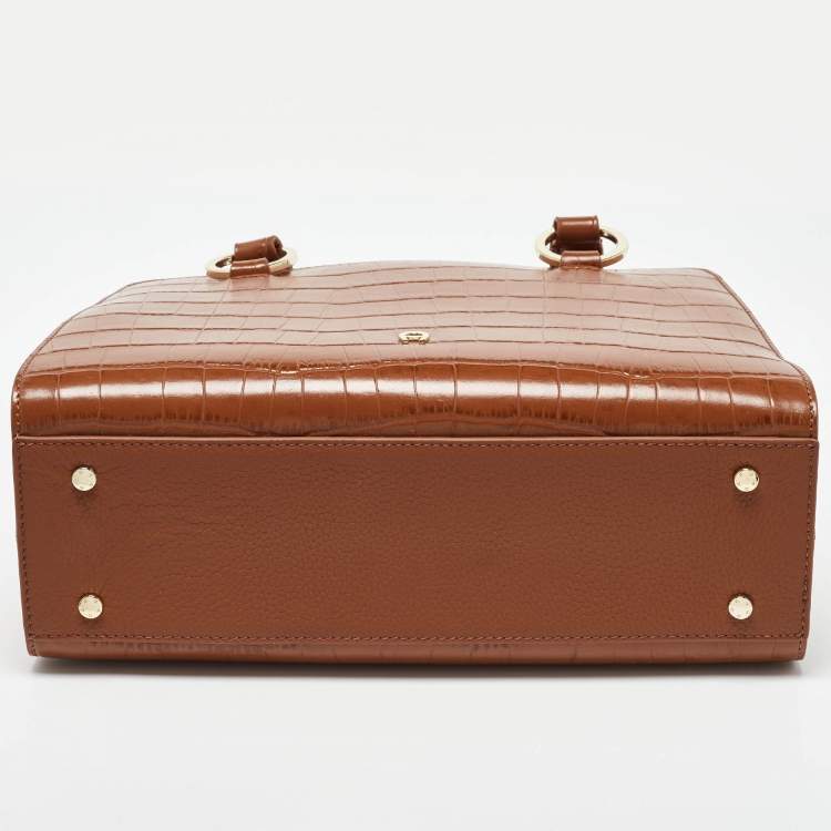 Pre Owned Aigner Brown Croc Embossed Leather Tote