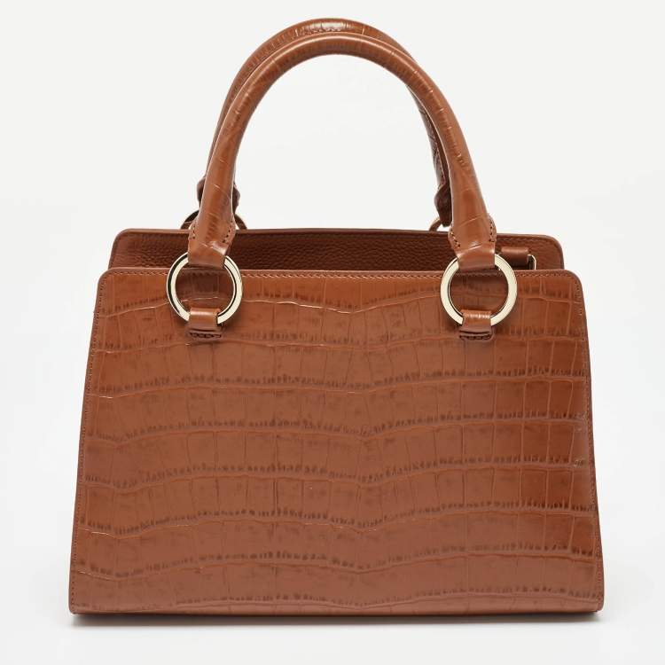 Pre Owned Aigner Brown Croc Embossed Leather Tote