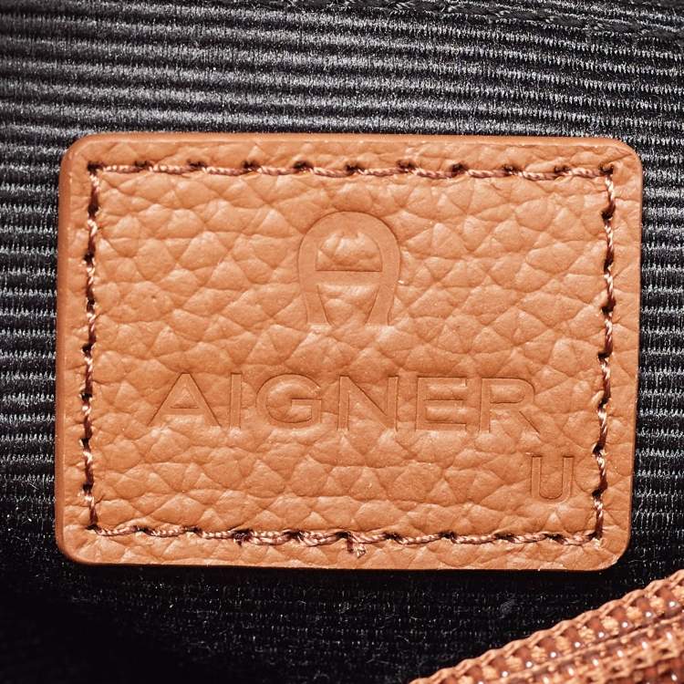 Pre Owned Aigner Brown Croc Embossed Leather Tote