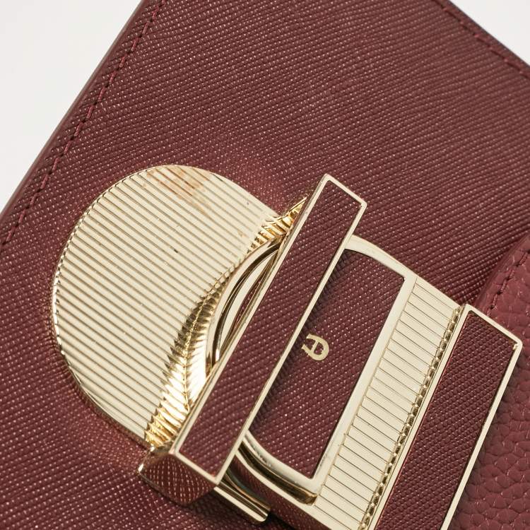 Pre Owned Aigner Burgundy Leather Flap Crossbody Bag