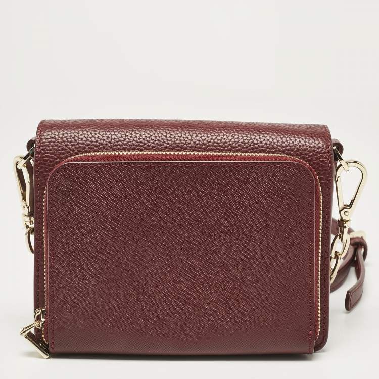 Pre Owned Aigner Burgundy Leather Flap Crossbody Bag