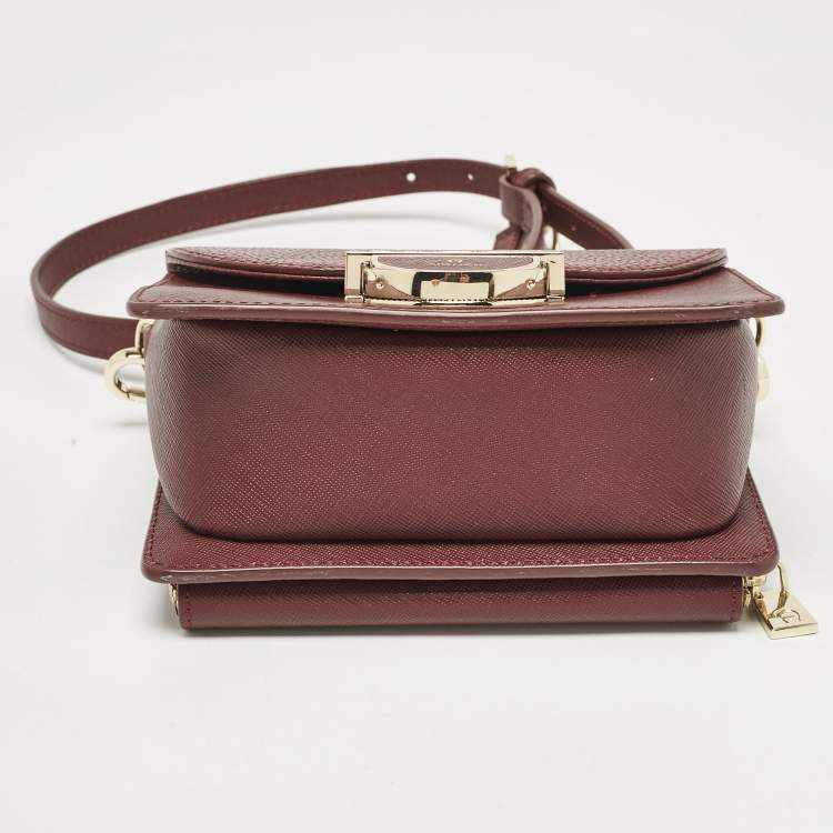 Pre Owned Aigner Burgundy Leather Flap Crossbody Bag