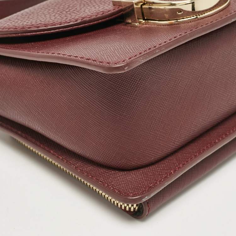 Pre Owned Aigner Burgundy Leather Flap Crossbody Bag