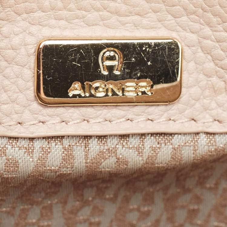 Pre Owned Aigner Old Rose Textured Leather Small Genoveva Top Handle Bag